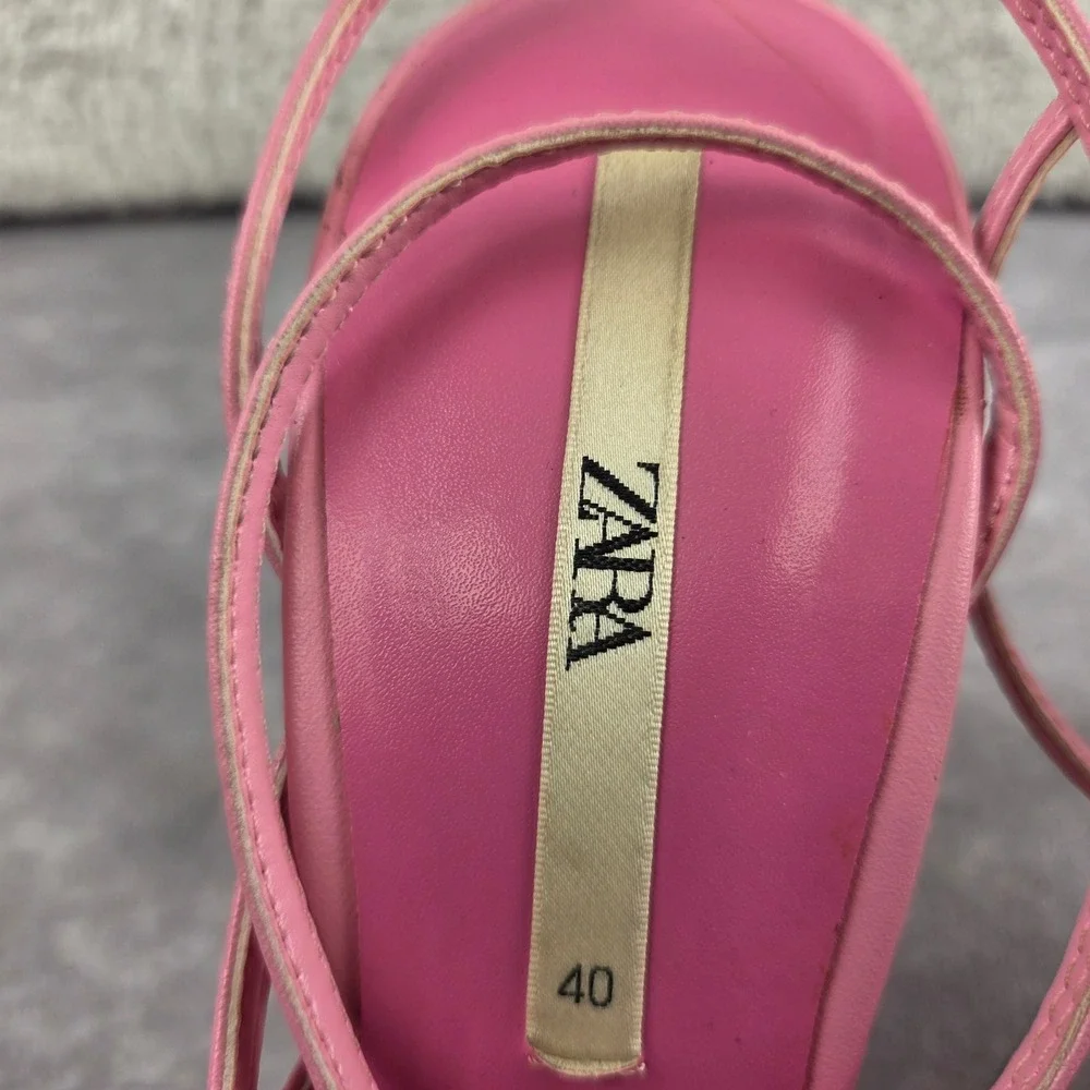 Zara Pink Strappy Square Toe High Heel Sandals Stiletto EU 40 3330/710/050 - Picture 2 of 8